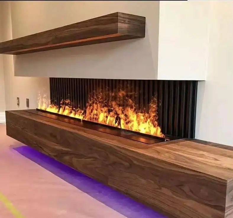 Embedded Linear Modern Steel Electric Fireplace Remote Control 3D Steam Simulation Water Atomization Indoor Villa