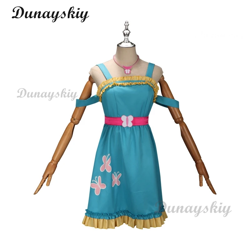 Anime Fluttershy Cosplay Costume Wig Green Blue Dress Halloween Blue Adult Custom Party Birthday Cosplay Carnival Daily Clothing