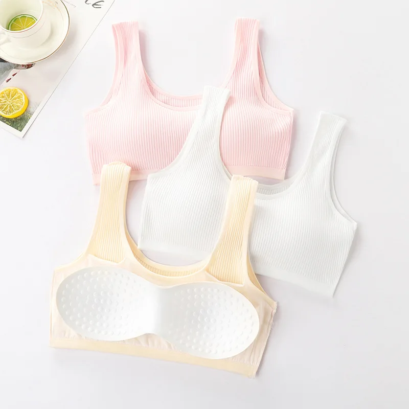 

3pcs Cotton Girl's Training Bras Student Vest Underwears Children Bralette Adolescent Breathable Tops Teenager Kid's Sport Bras