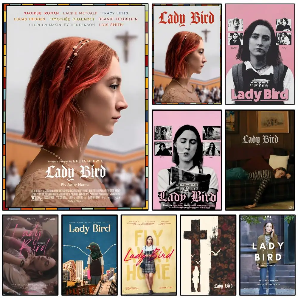Classic Teenager Movie Lady Bird Poster Self-adhesive Art Waterproof Paper Sticker Coffee House Wall Decor