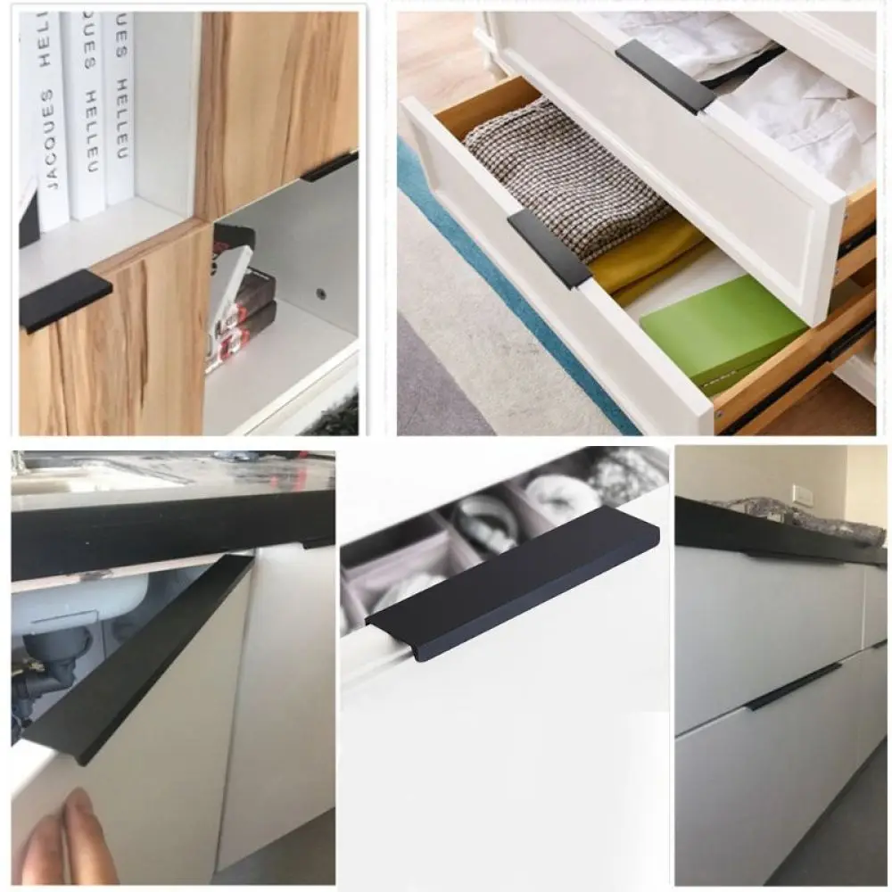 알루미늄 숨겨진 손잡이 숨겨진 가구 캐비닛 도어 핸들 측면 마운트 옷장 찬장은 서랍 손잡이를 당깁니다 홈 하드웨어 6 크기