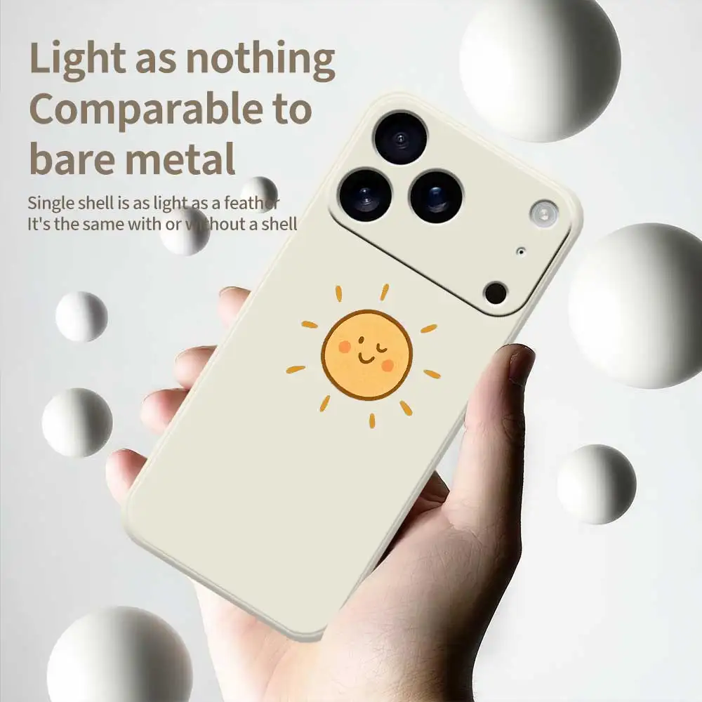 かわいい太陽柄のスマホケース iPhone 17 Pro Max、17 Air、16、15、14 Plus、13、12、11 Pro Max、XS Max、7、8 Plus、16E対応 シリコン製ソフトカバー