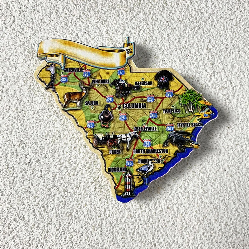 

3D Resin Refrigerator Magnet - South Carolina Map - Unique Travel Souvenir, Equipped with Strong Magnets