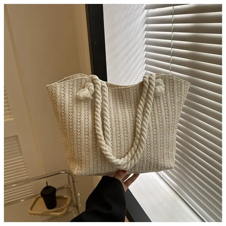 SS2025 Woven Tote Shoulder Bag Women, Natural Raffia Texture Handmade Purse, Lightweight Commute&Shopping Daily Essentials
