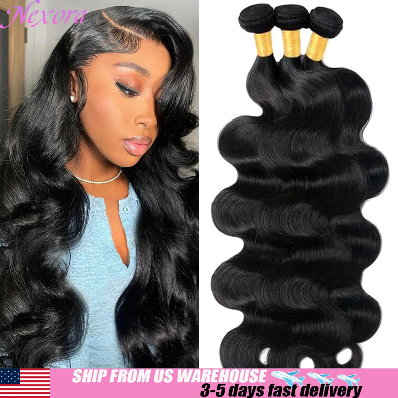 

Nexora, прямые пучки человеческих волос, натуральный черный 1b, полная плотность, бразильский пучок человеческих волос для женщин, распродажа