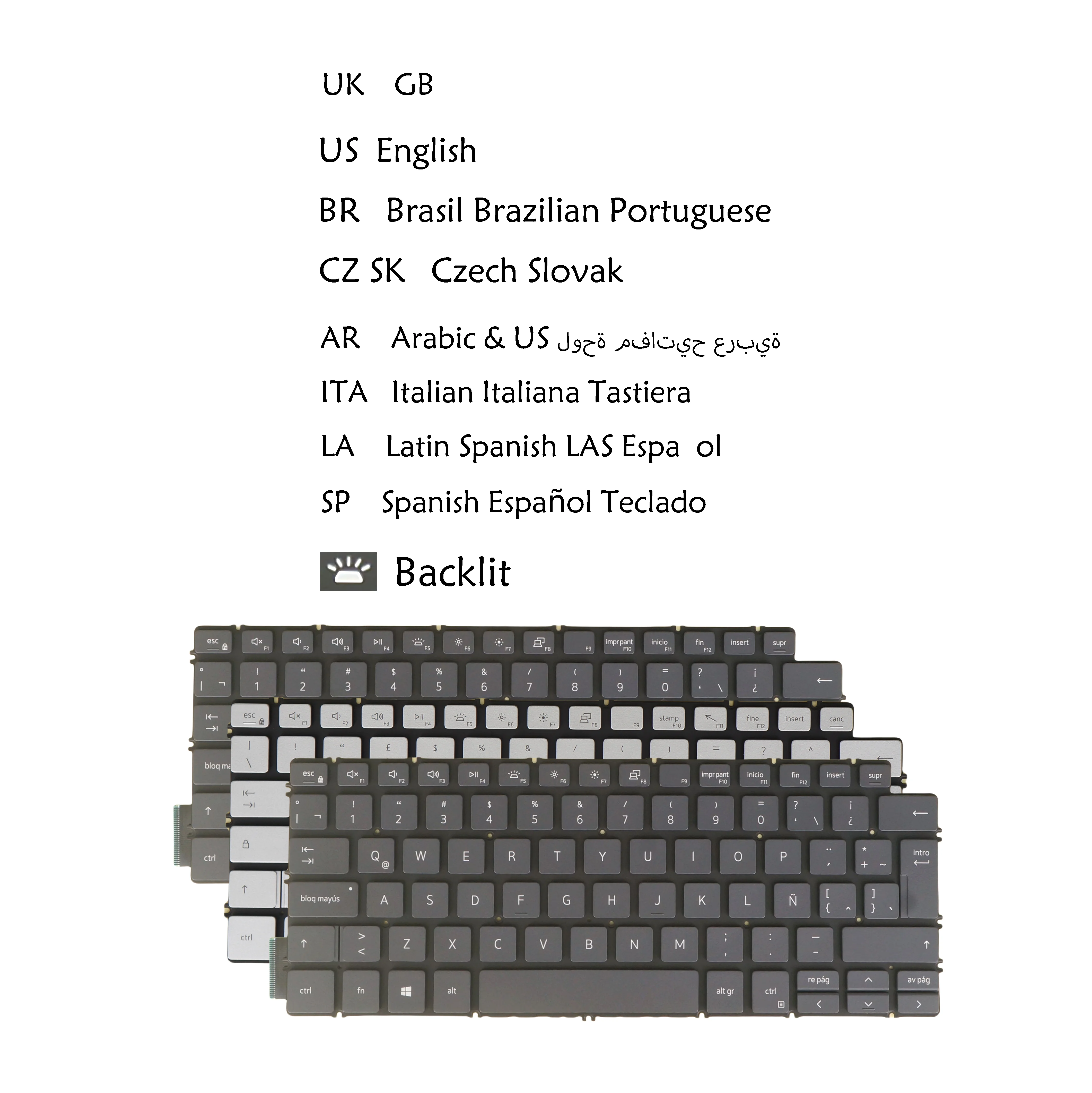 Backlit Laptop Keyboard for Dell Latitude 3301 3410 US English UK LA Spanish Italian Czech Slovak BR Portuguese Arabic