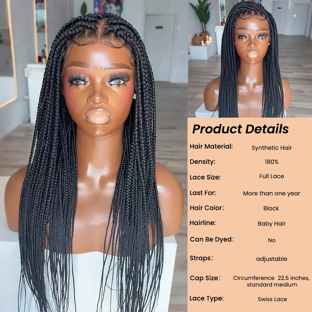 Wig sintetis Bohemian Micro Twist dengan tali serut tak terlihat, Full Lace Box Braided dengan Baby Hair Dreaming Queen, kepadatan 180%