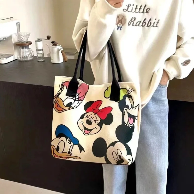 New Disney Minnie Pluto Cartoon Large Capacity Women\'s Canvas Bag Hand Shopping Bag Shoulder Bag Shopping Handbag