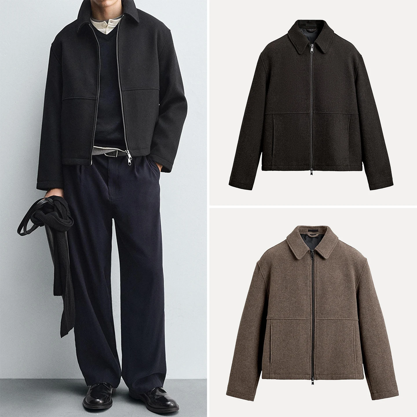 

Мужская куртка свободного кроя на молнии с фактурной отделкой, осень 2025, повседневная, с длинными рукавами и откидным воротником, верхняя одежда