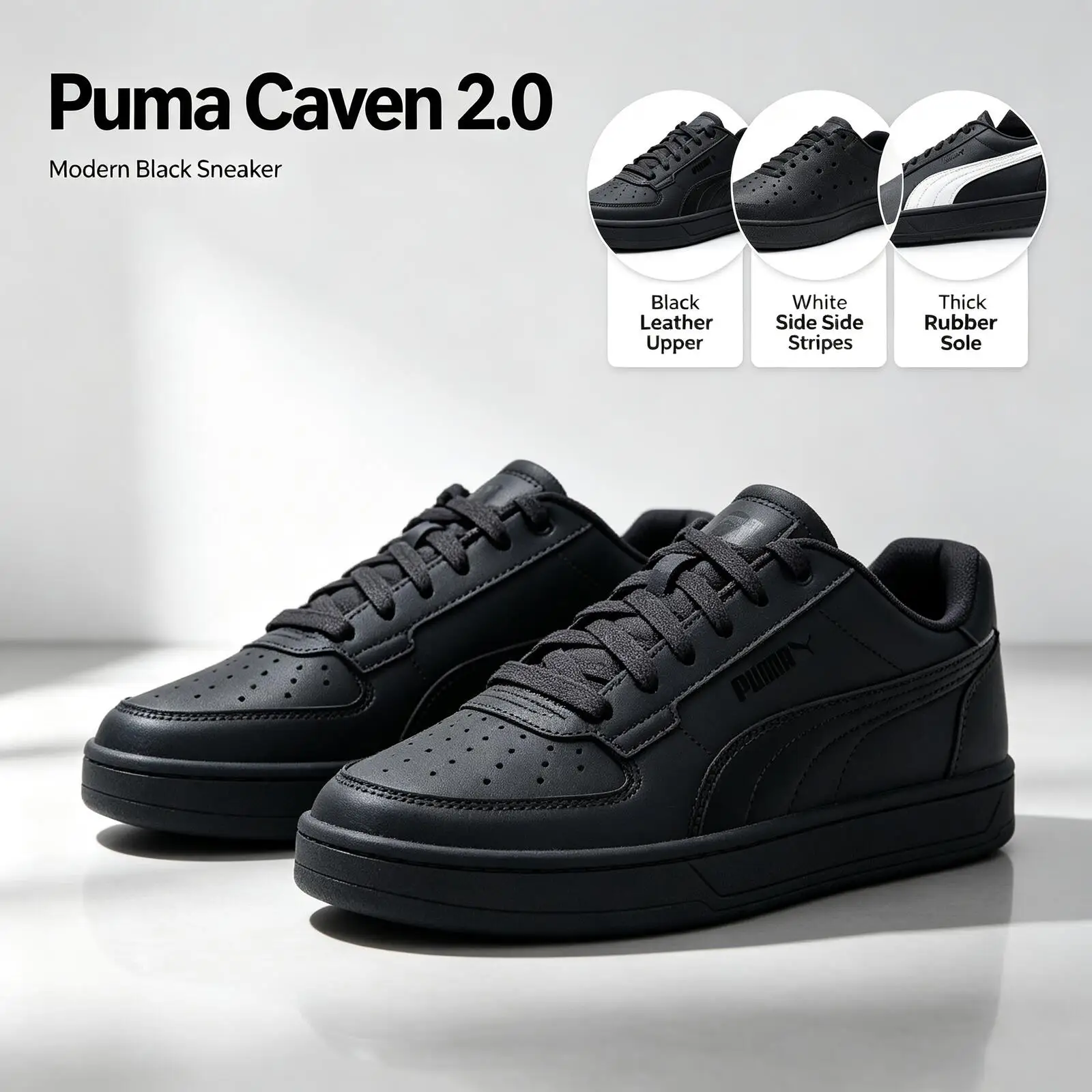 Puma Caven 2.0 392290-37 Sneakers For Men And Women, Black Warrior Low-Top Casual Shoes, Sports Shoes