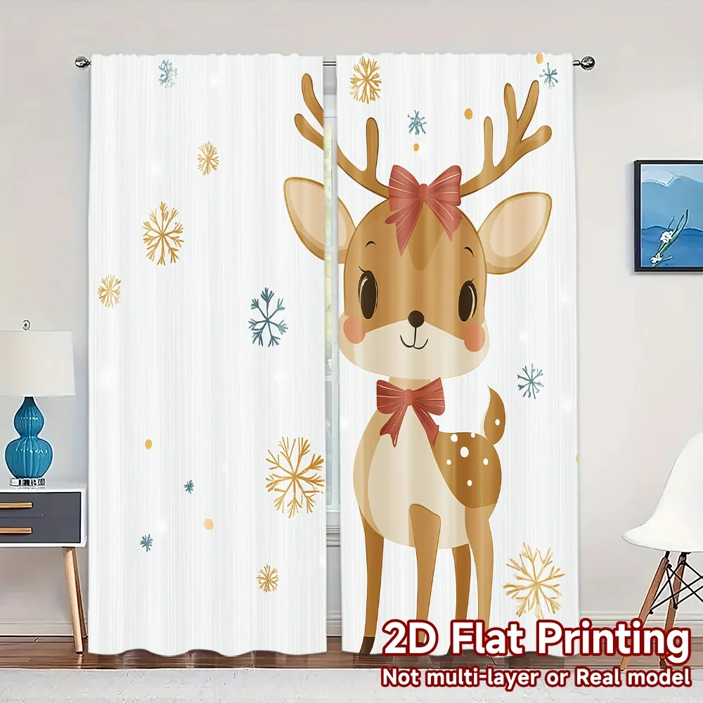 2pcs,Curtains Cute Reindeer Snowflakes Festive (3) Chic Curtains Digital Printed Versatile Polyester Fabric Curtains Decorations