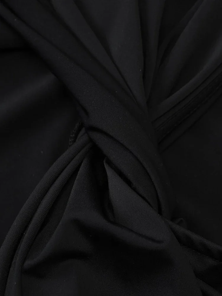 เสื้อผ้าผู้หญิง Hollow OUT Tie Knot ยาว Maxi สีดําชุดสุภาพสตรี 2025 Chic แขนยาวเอวสูงตัดชุดราตรี