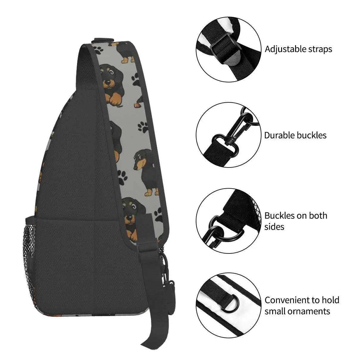 Cartoon crossbody sling bag para homens, cão dachshund, bolsa de peito sling wener salsicha mochila de ombro mochila para viagens, caminhadas, ciclismo pack