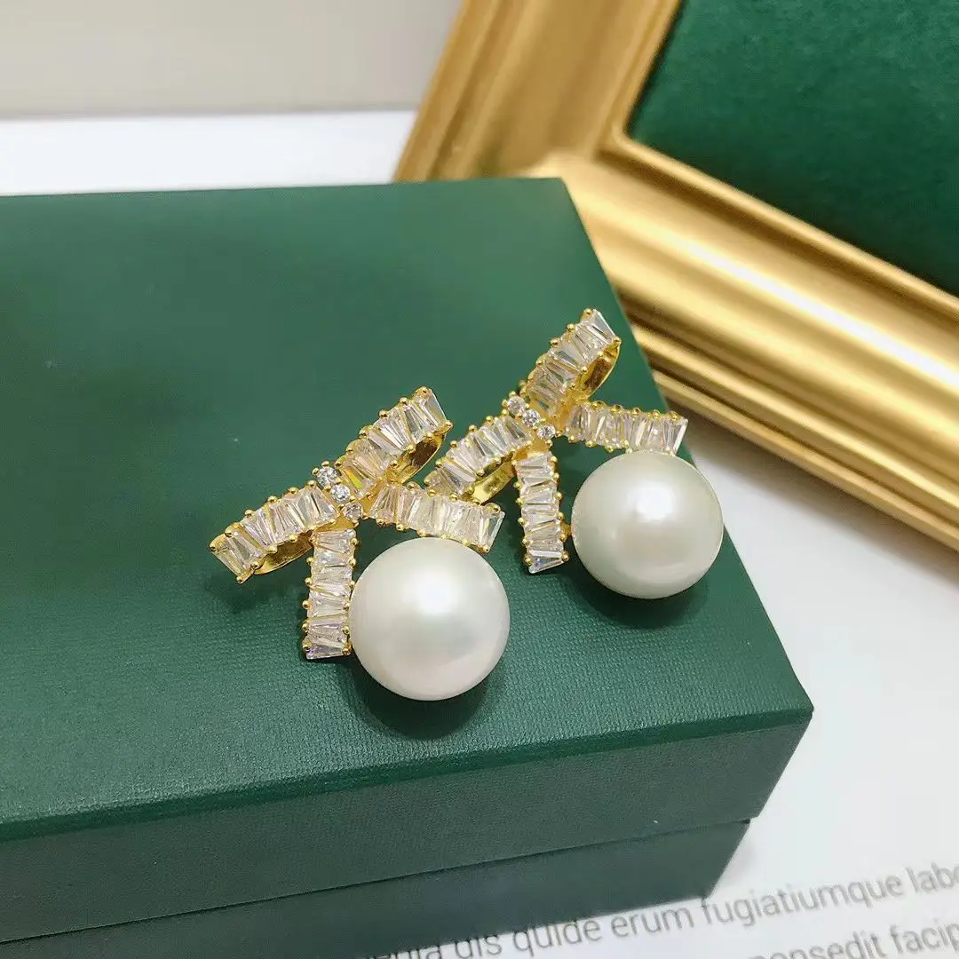 Bow Knot S925 Sterling Silver Earrings Mount Findings Settings Base Mounting Parts Accessory for 11-12mm Pearls 5 pairs/lot
