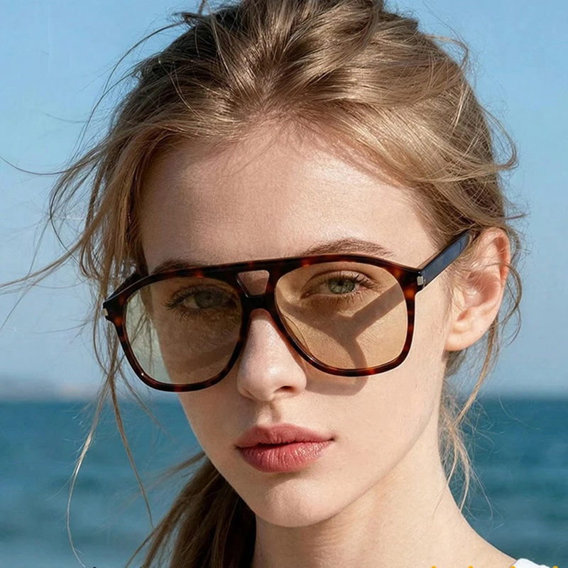 New Large Frame Square Pilot Double Bridge Sunglasses Simple Fashion Paris Show Same Style Sunglasses Vacation Casual Sunglasses