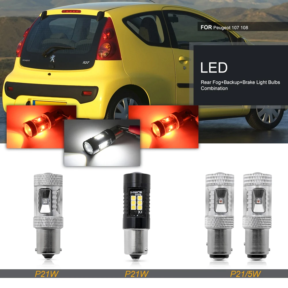 Fits For Peugeot 107 108 Hatchback 2005-2022 Canbus P21/5W P21W 1156 LED Backup Reversing/Tail Brake/Rear Fog Light Bulbs