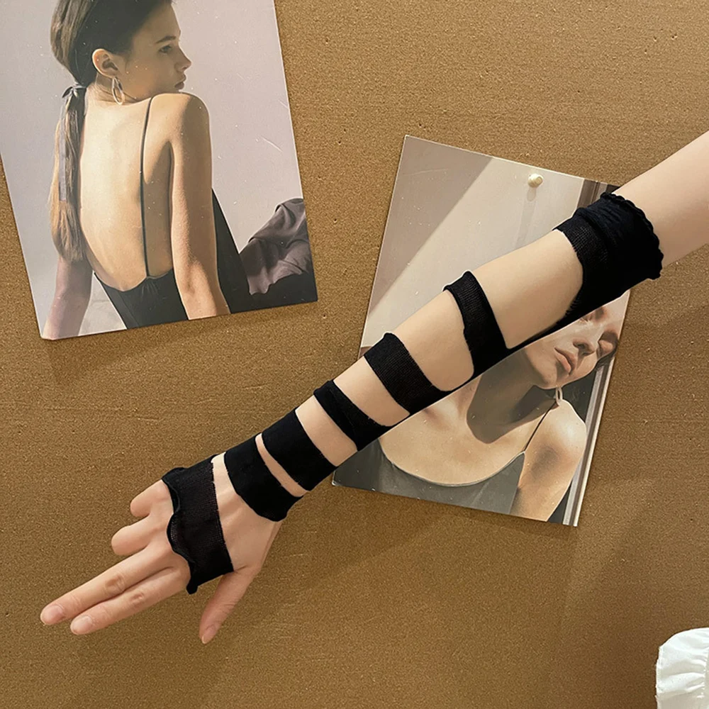 Meisje Uitgehold Verband Arm Mouwen Retro Party Lange Arm Vingerloze Handschoenen Modieuze Jk Stijl Cosplay Effen Kleur Arm Cover