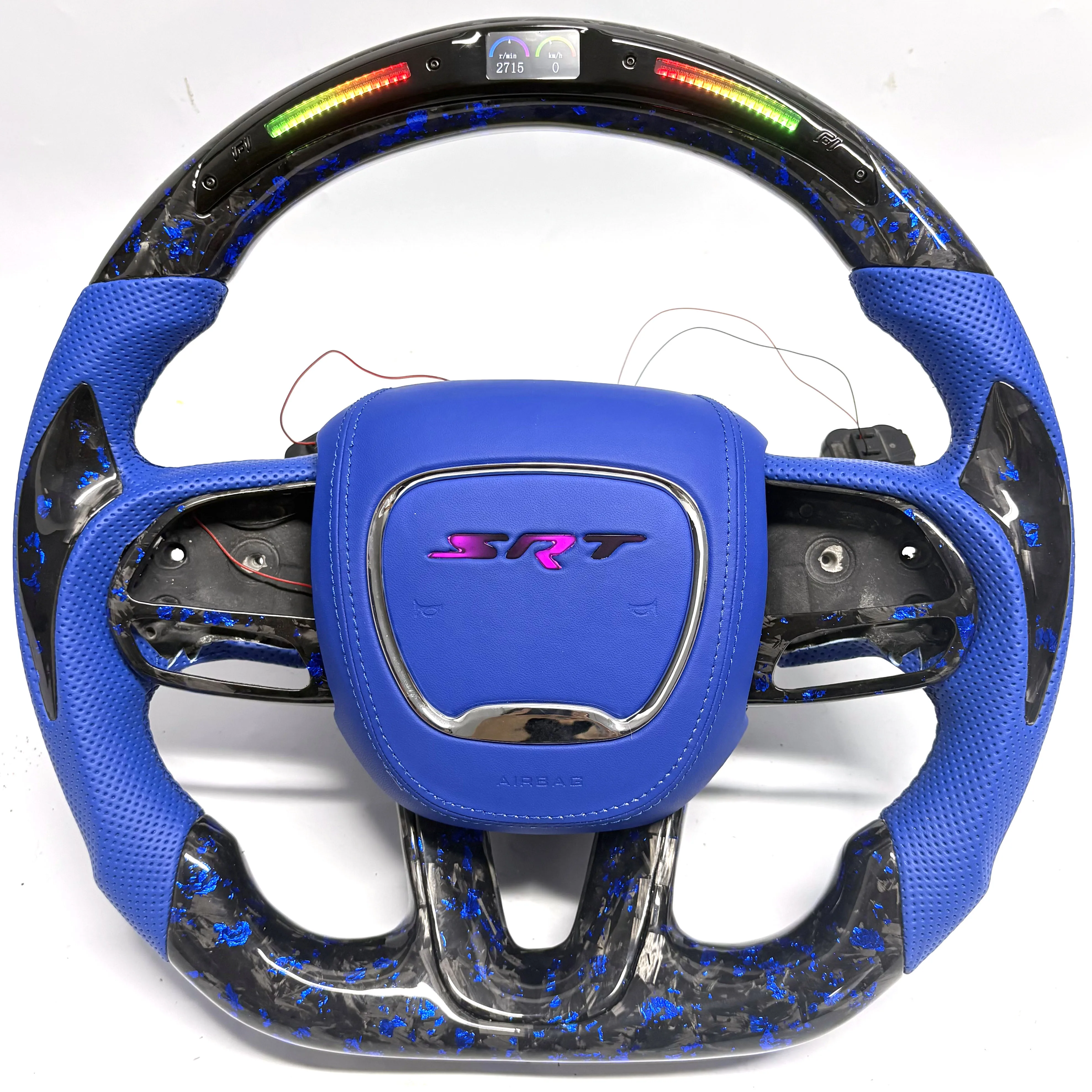 

Forged carbon fiber leather steering wheel with LED for 2015-2023 Dodge Challenger, Charger, Hellcat,Grand Cherokee