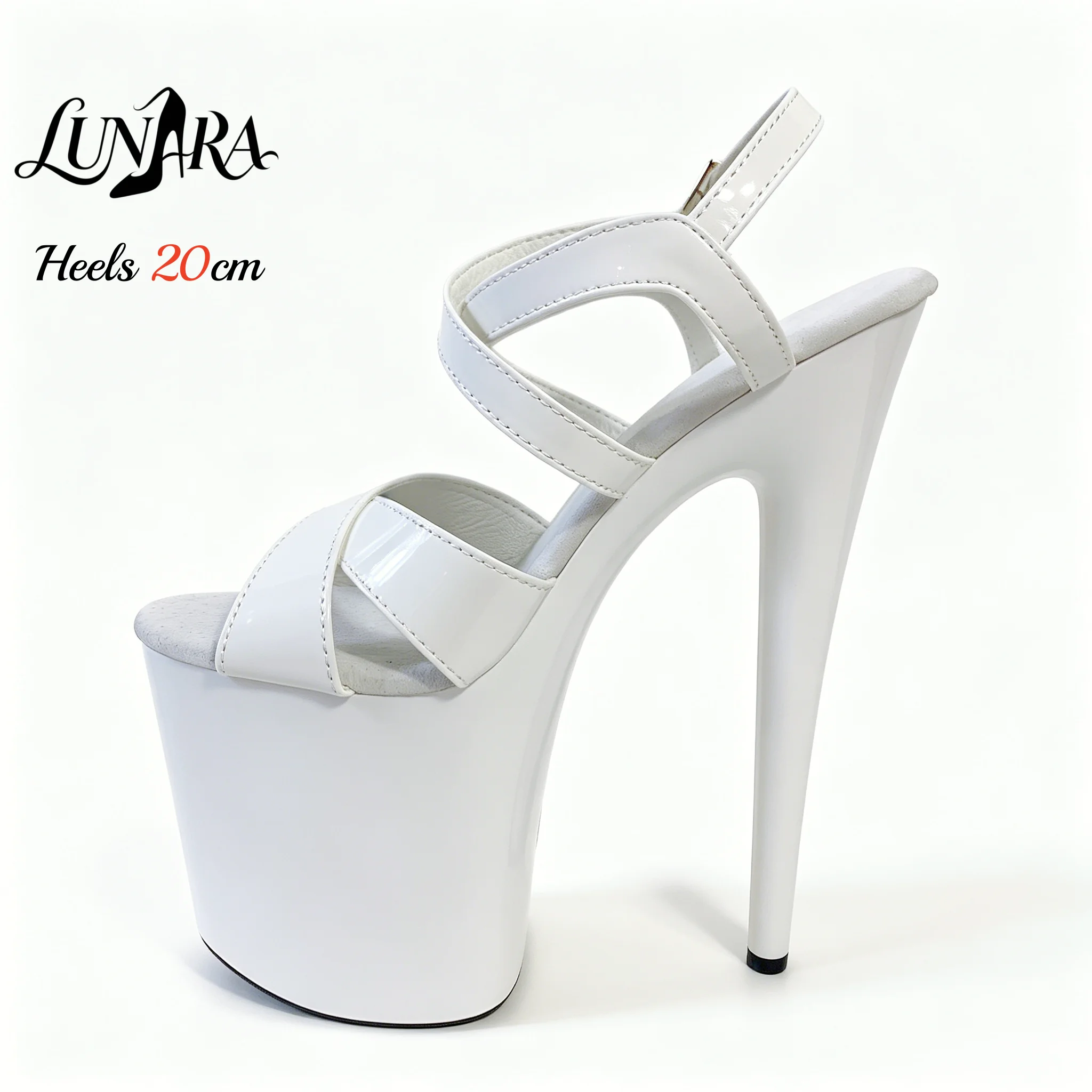 Womens 20cm/8Inch White Patent Strappy Buckle Open Toe Platform Stiletto Sandals Exotic Stripper shoes Pole dance Nightclub Rave