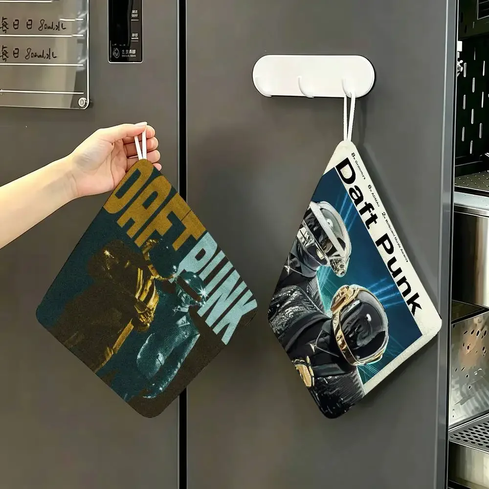 Around The World Daft Punk Polyester Cotton Hand Wiping Towel, Hanging Design, Durable For Household Restaurant Toilet Use