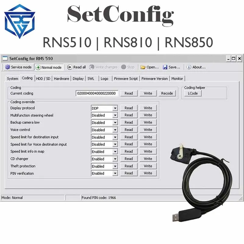 

SetConfig 2.5.1 & 2.8.1 for RNS Identify Supports RNS510 RNS810 RNS850 Change the PIN Code Erase the NAND Memory