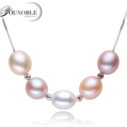 Genuine 925 Silver Pearl Pendant Woman,Colorful Natural Pearl Pendant on Neck For Girl Wife Birthday White Pink