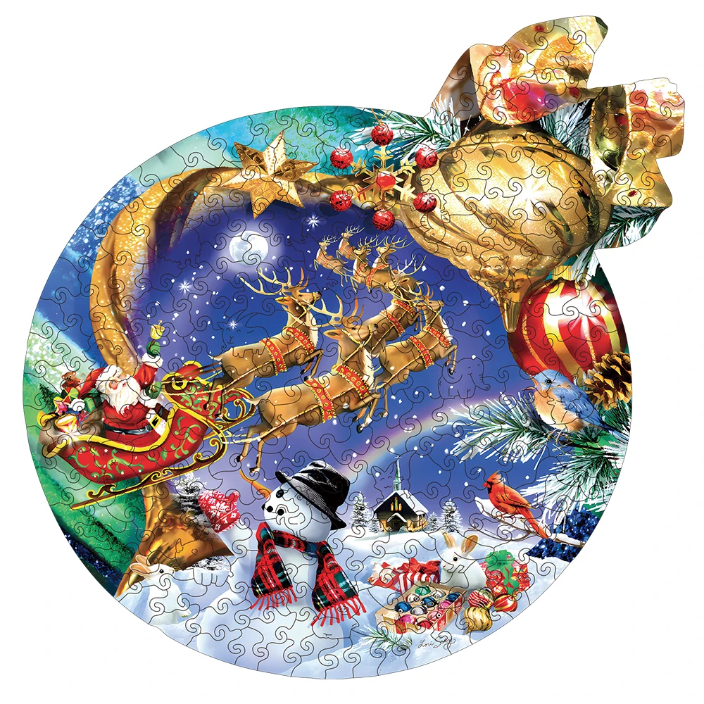 Christmas Wooden Puzzle Art, Christmas Theme Shaped Pieces Jigsaw Puzzles Toys with Beautiful Package, Christmas Gift Home Decor