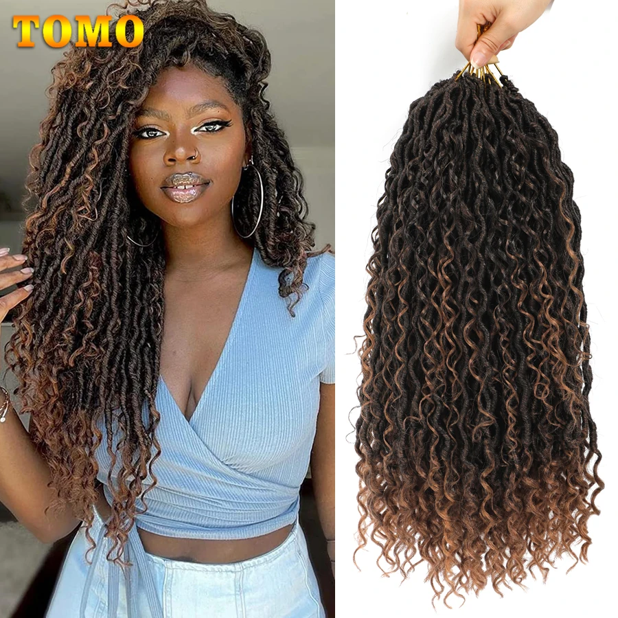 

TOMO Goddess Locs Crochet Hair Ombre River Locs Boho Hippie Locs Wavy Crochet With Curly Synthetic Braiding Hair Extensions