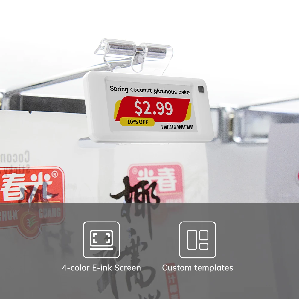 4 ألوان تحديث تطبيق الهاتف المحمول العلامة الرقمية Eink Epaper BLE ESL الرقمية E الحبر شارة السعر ESL ملصق الرف الإلكتروني العلامة الإلكترونية