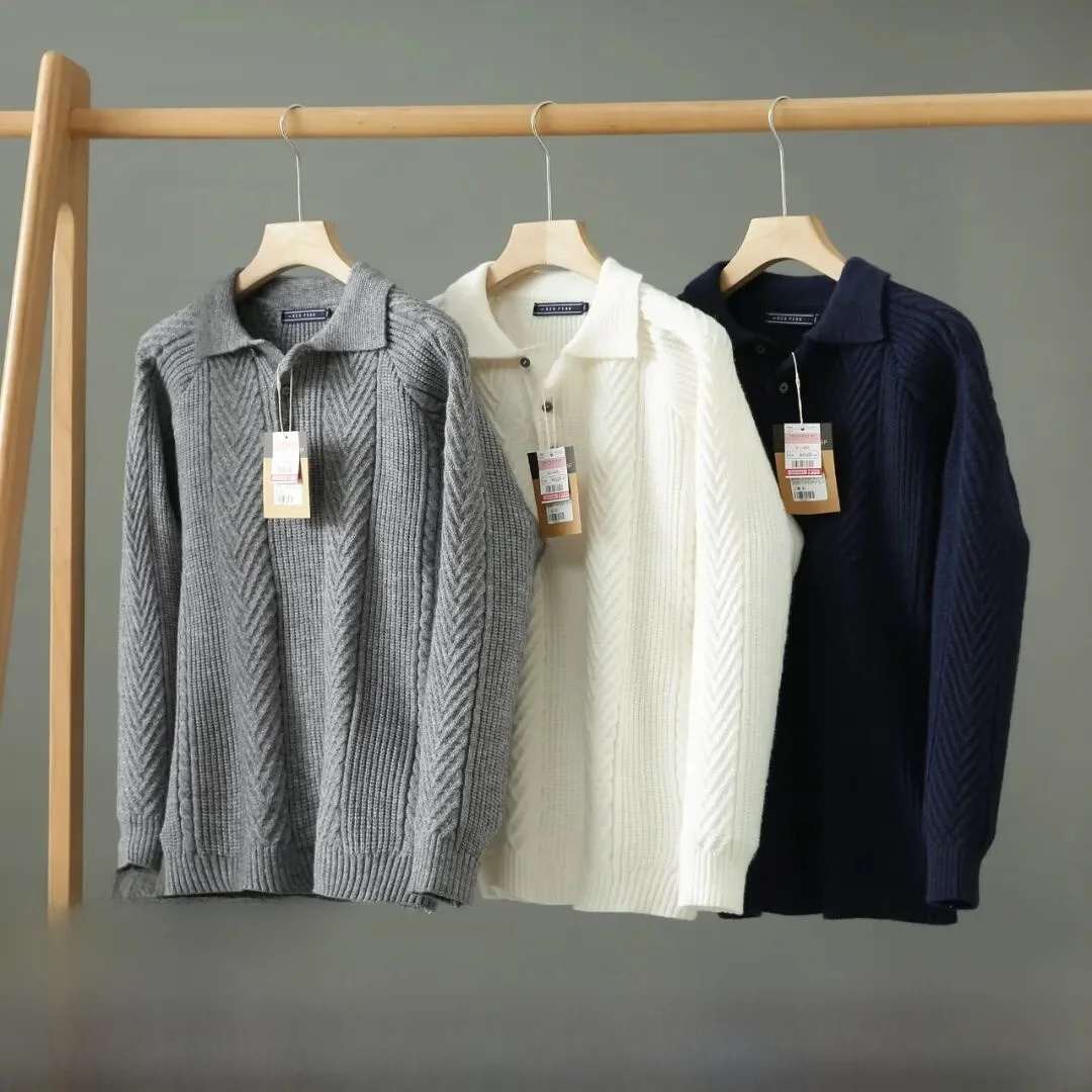 

Ele Роскошный мужской вязаный свитер, повседневный дышащий свитер с откидным воротником, осень-зима, универсальный, удобный, из смеси полиэстера