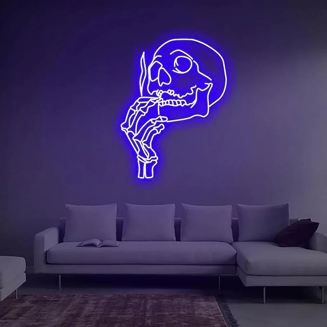 Smoking Skull Head Neon Sign Custom Handmade Art Neon White Vibes For Wall Decor Gifts For Him