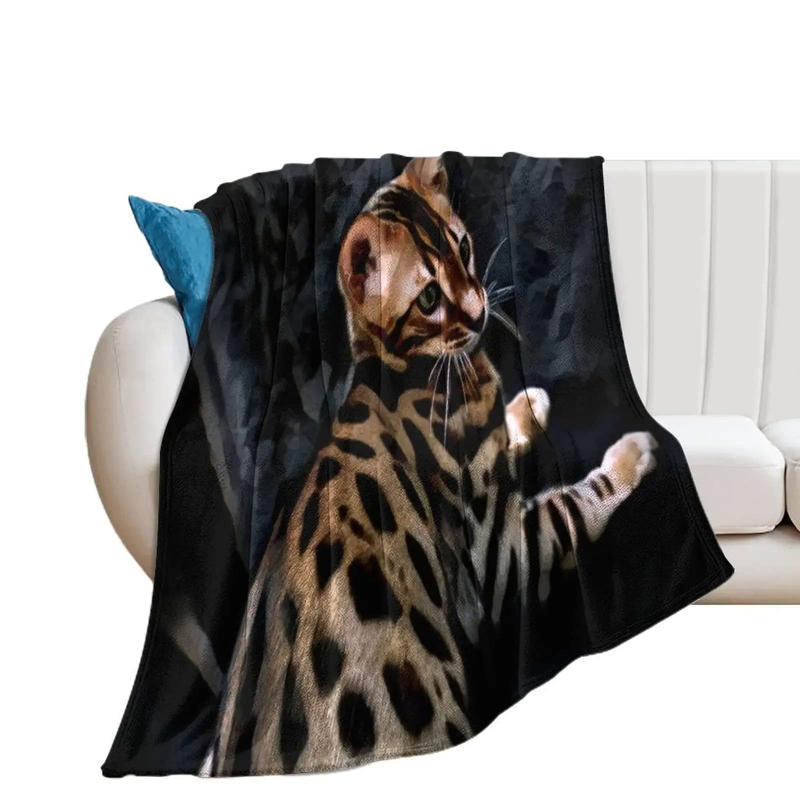 Gold Bengal Kitten On A Dark Background Throw Blanket manga Vintage Soft Plaid warm for winter Blankets