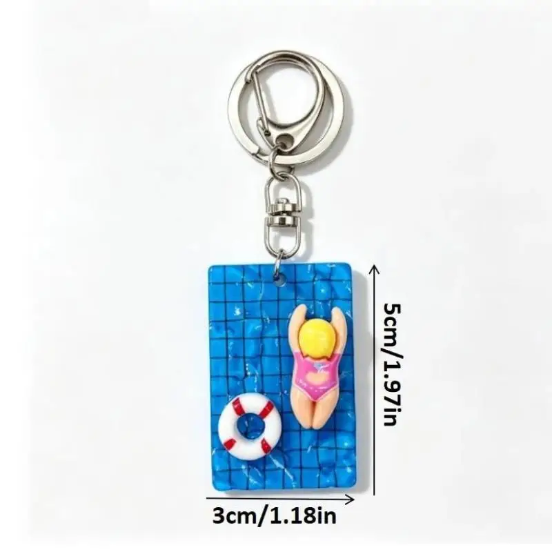 Cute Cartoon Swimmer Girl Keychain Portable Swimming Pendant Keyring Pool Themed Decor for Outdoor Sports Lovers