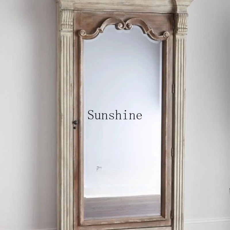 American retro solid wood with storage floor mirror living room decoration clothing store