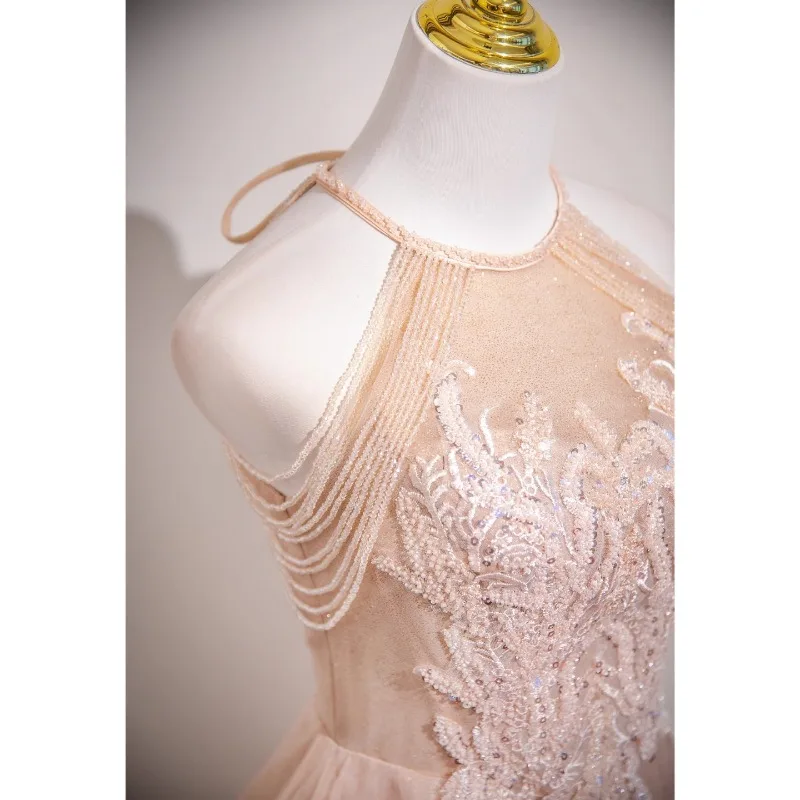 Abito da sera Collo rosa appeso Donna 2026 Nuovo banchetto di compleanno Abito da fidanzamento per matrimonio Vocale Host di riunioni annuali di fascia alta