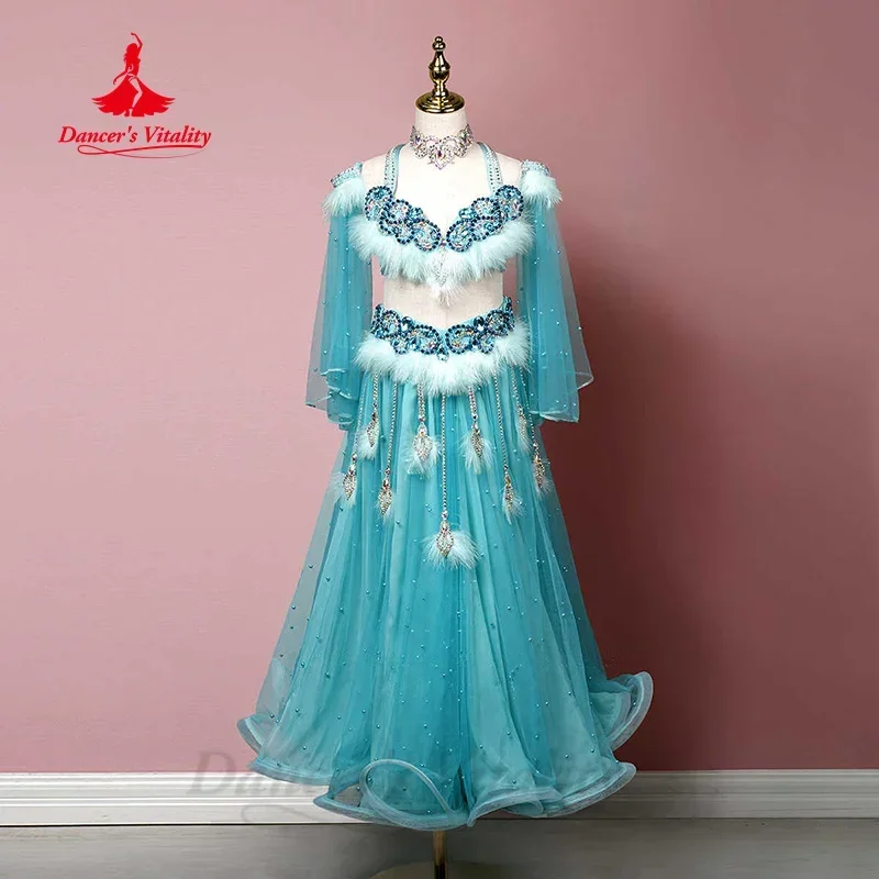 BellyDance Set for Kid Customized Advanced Feather Rhinestone Tassel Suit Adult and Children Oriental Dance Competition Costumes