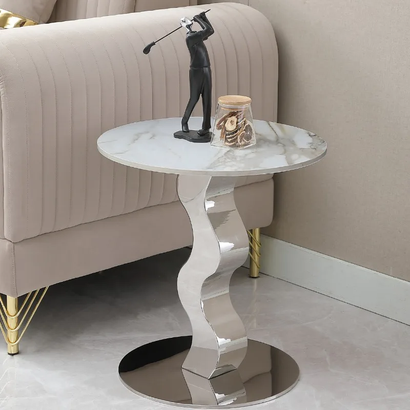 Italian light luxury rock slab marble edge coffee table living room sofa simple corner balcony small round table