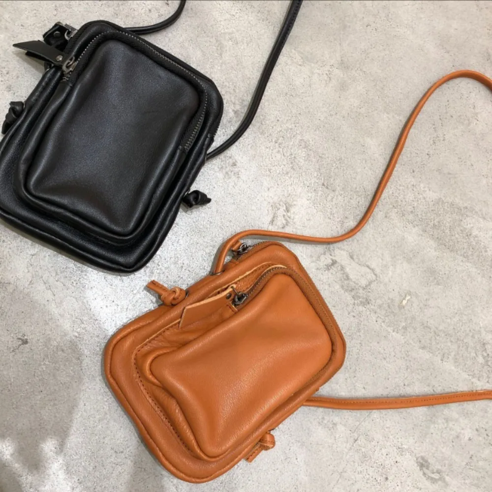 Vintage Dermis Multiple Pockets Zip Exquisite Shoulder Bags Female Manual Simple All-match Women Phone New Casual Crossbody Bags