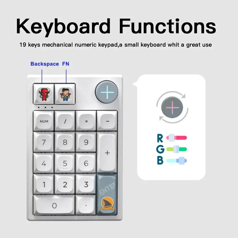 Darmoshark K3 Pro Wireless Mechanical Numeric Keypad Tri-mode Bluetooth 2.4G 19 Keys Hot Swap RGB Numpad Programmable