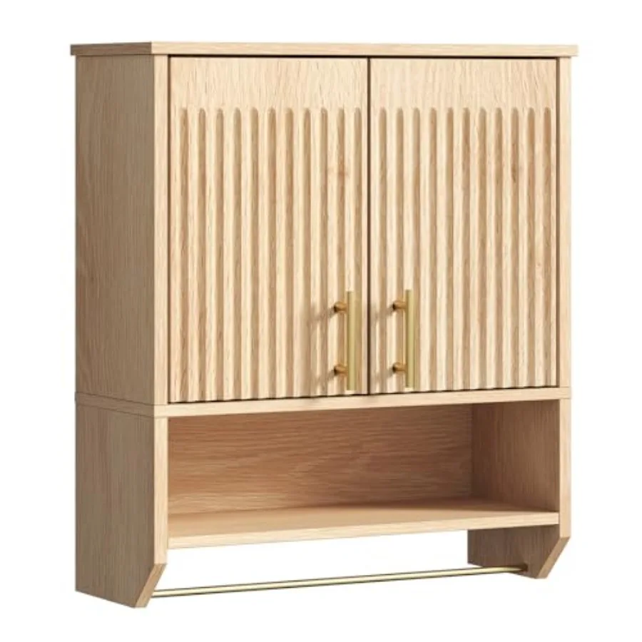 

HOOBRO Fluted Bathroom Wall Cabinet Farmhouse Medicine Cabinet with 2 Fluted Doors Wall Storage Shelf with Towel Rack Adjustabl