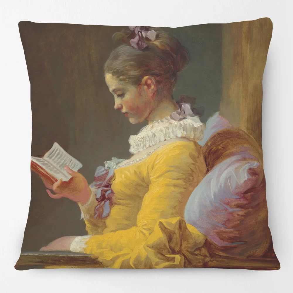 Hand Painting Girl Portrait Cushion Covers Renaissance Nation Retro Vintage Floral Decorative Pillow Case