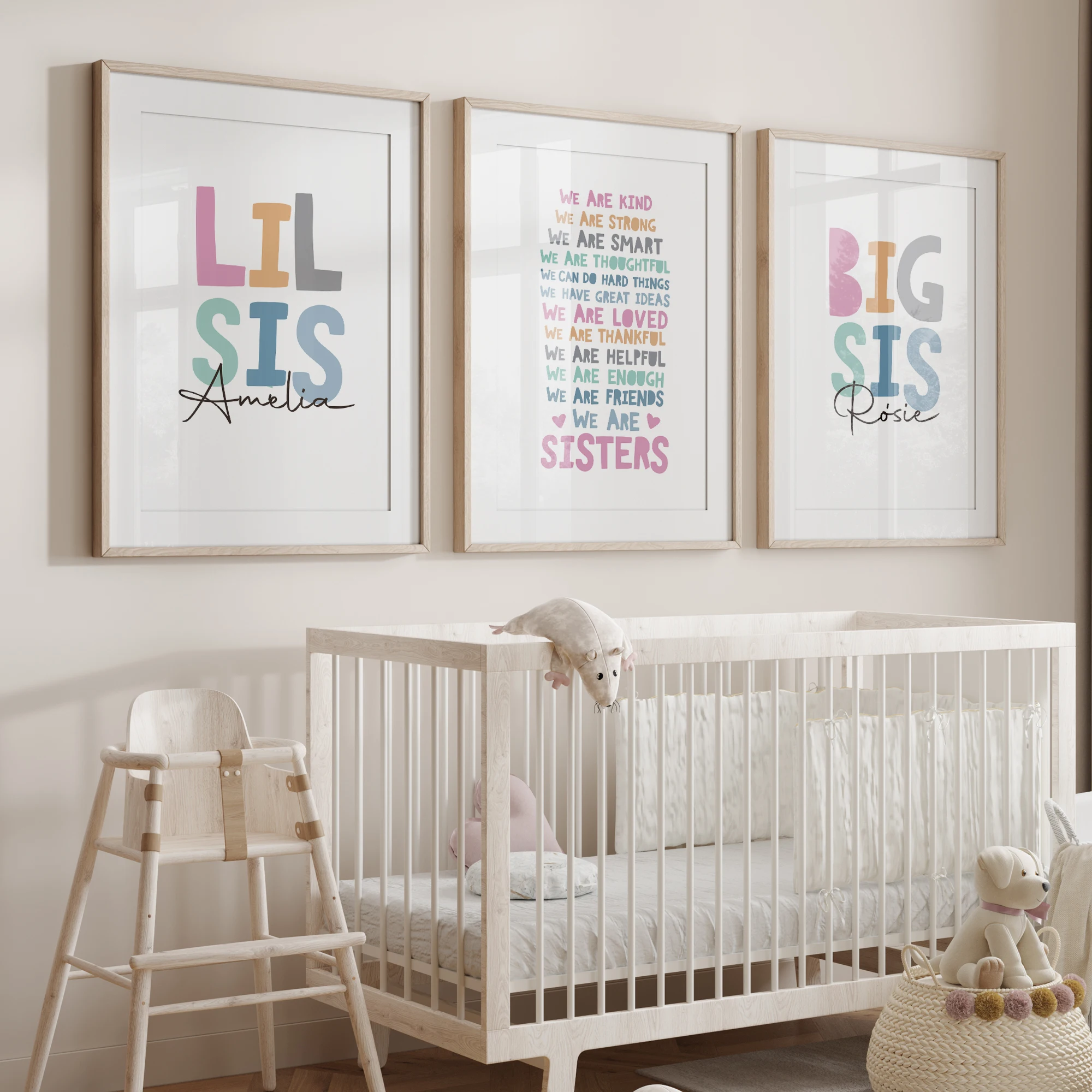 3pcs Personalized Name Custom Big Sis Lil Sis Sisters Gift Best Friends Wall Art Print Picture Living Room Kids Room Home Decor