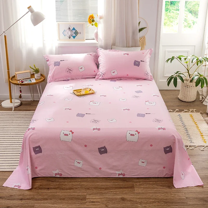 Parure de lit 100% coton avec 2 taies d'oreiller, drap plat, dessin animé, over, reine jumelle, garçon, fille, adolescent, décor de chambre, rose, Kawaii