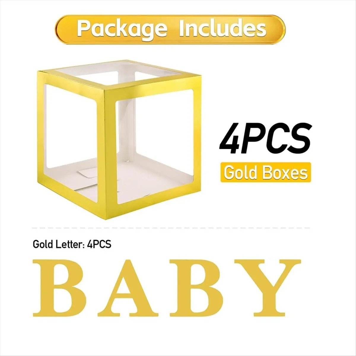

NEW! 4PCS Baby Boxes for Baby Shower Gold Clear Balloon Box Gender Reveal Decorations and Birthday Decorations