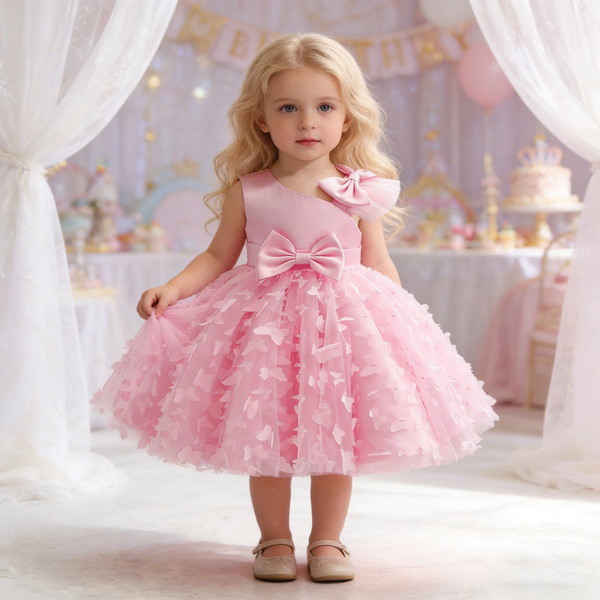 

Элегантное платье для крещения с бабочкой для маленьких девочек, вечерние платья принцессы на первый день рождения для девочек, фатиновый костюм подружки невесты, свадебный костюм-пачка