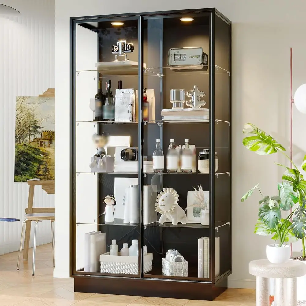 

72.8 Tall Adjustable Light Curio Cabinet with Tempered Glass Shelves for Living Room Display