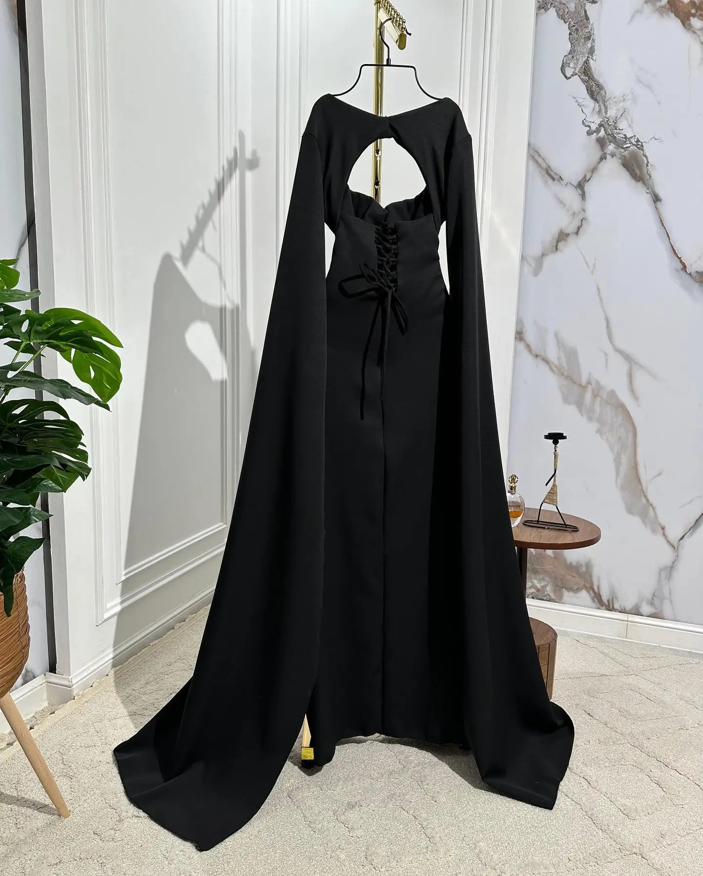 Jirocum Elegant Square Neck Black Prom Gown Women Long Sleeve Beaded Evening Dress Floor Length Formal Occasion Gowns customized