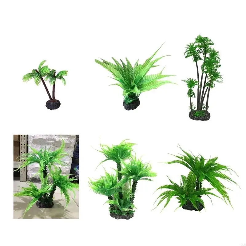 97QD Mini Coconuts Tree Simulación plástico Aquario Verde Falso Falso agua peces Suministros acuario