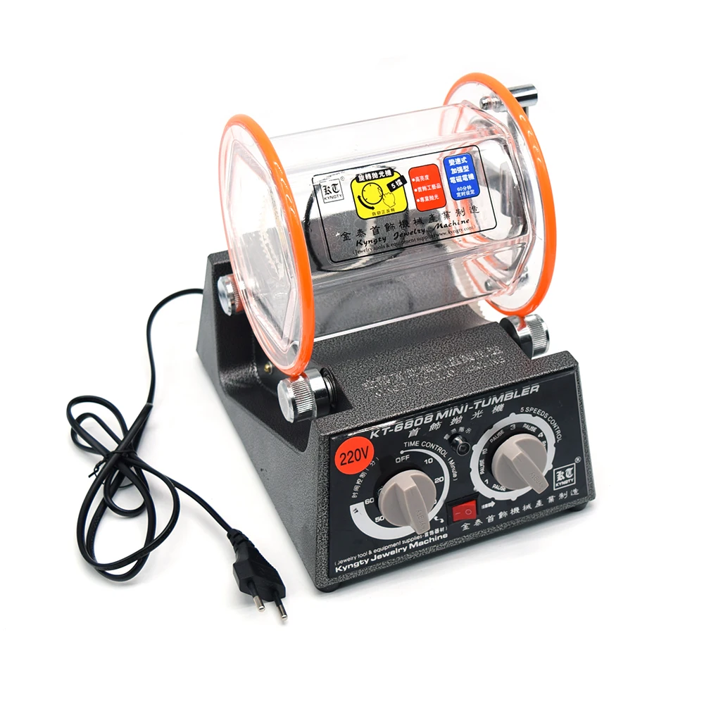KT-6808 Professional Jewelry Polishing Machine 3kg Transparent Barrel Rotary Tumbler with High-Speed Motor for Gold Silver Metal
