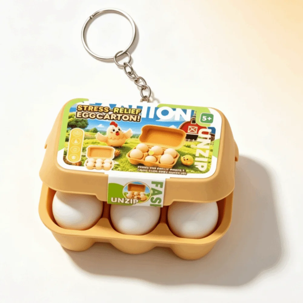 Minimalist Beige Button Clicker Keychain Portable Size Egg Shape Press Keychain Keyring Novelty Egg Button Clicker Home Use
